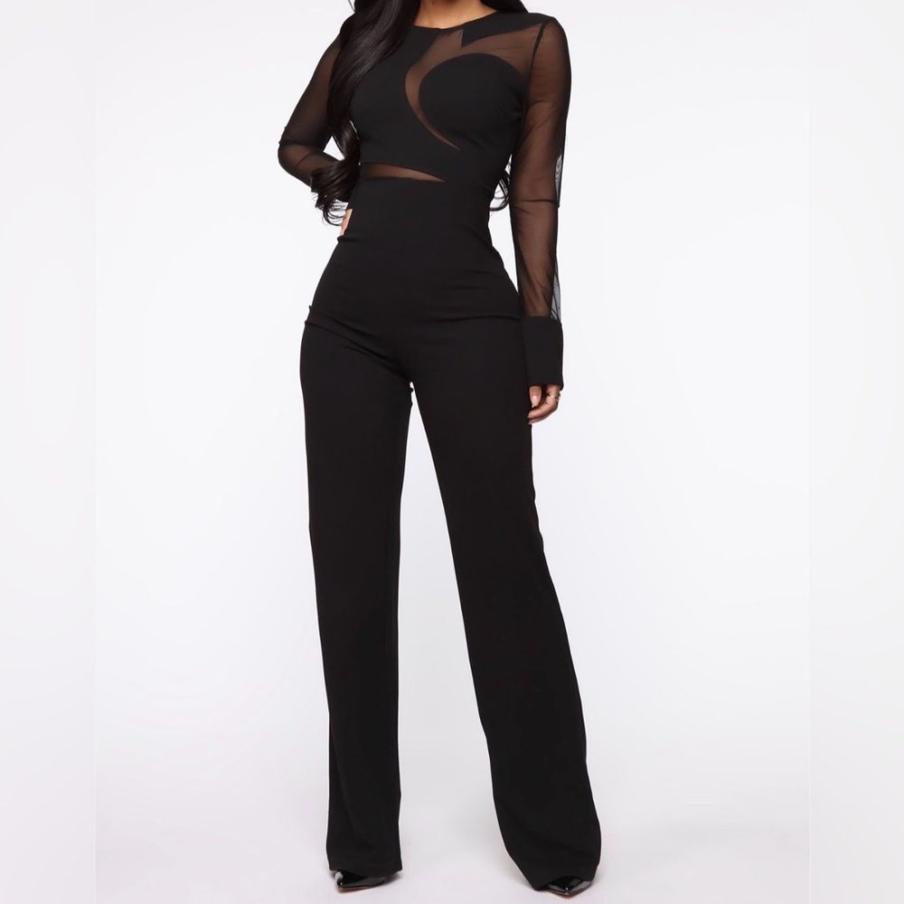 NWT*Fashion Nova Sheer Sleeve Black Jumpsuit